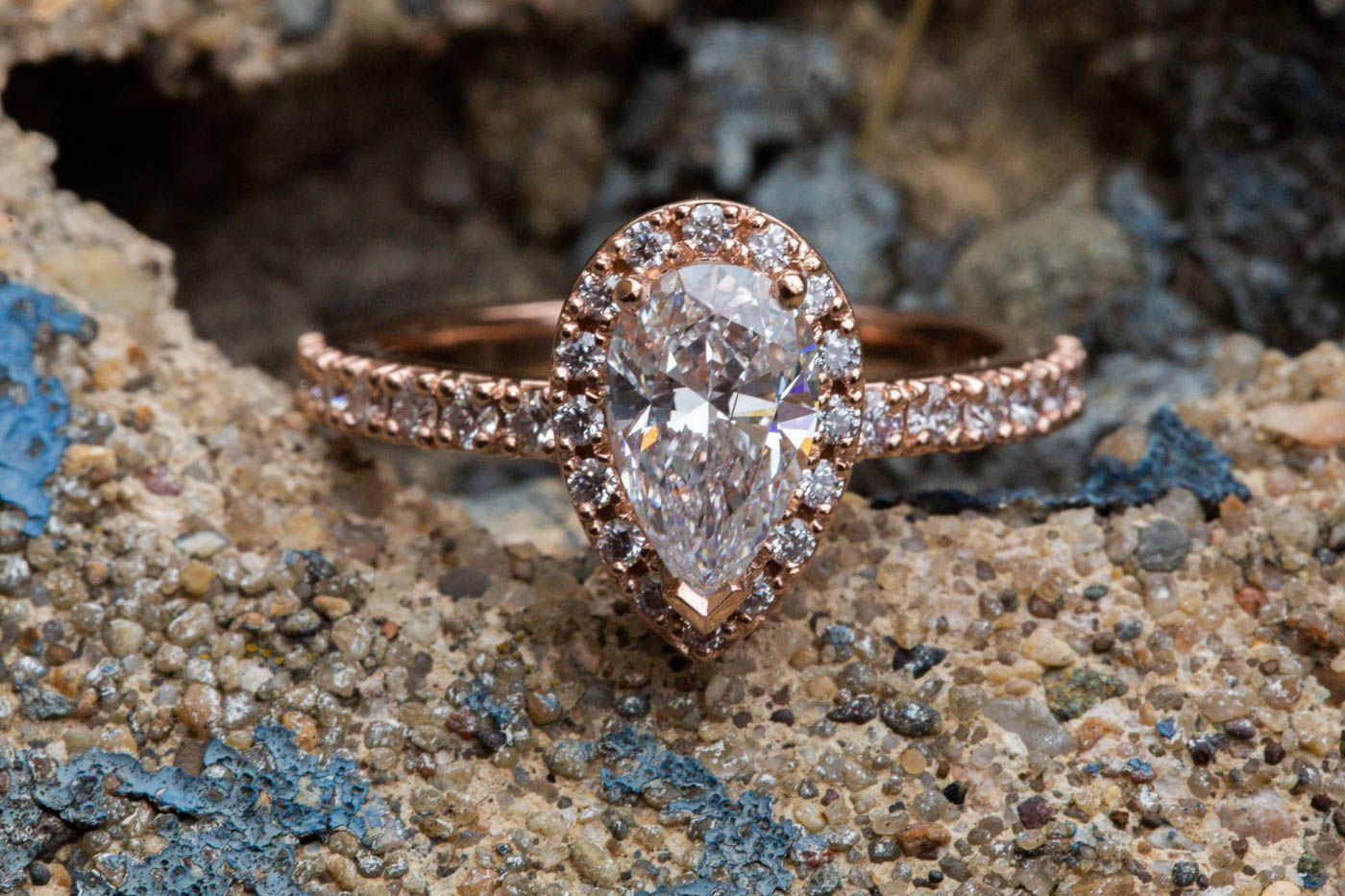 Pear-Shaped Diamond Rose Gold Halo Ring