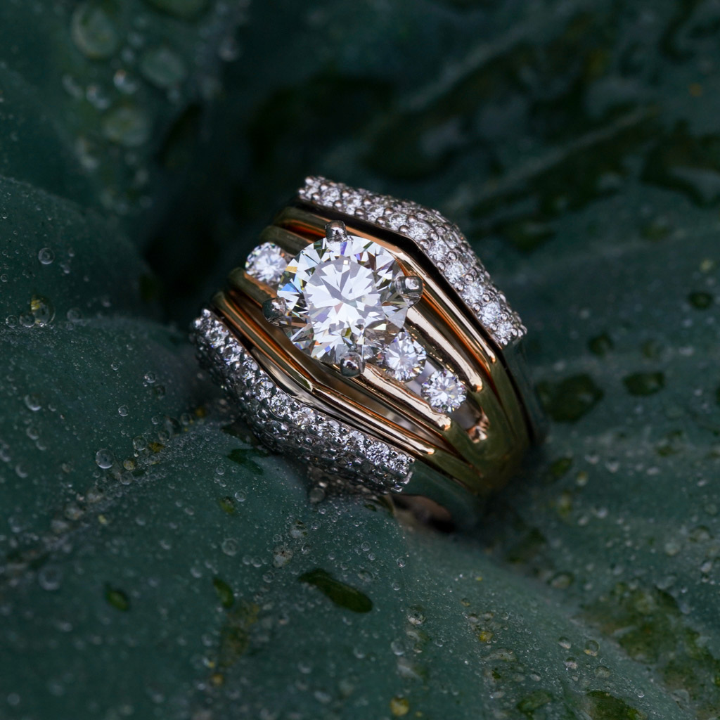 Diamond Encrusted Wedding Bands with Beautiful Yellow Gold Wedding Set