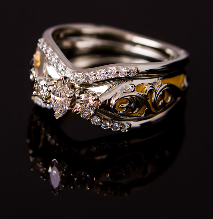 Gold Inlay Diamond Ring