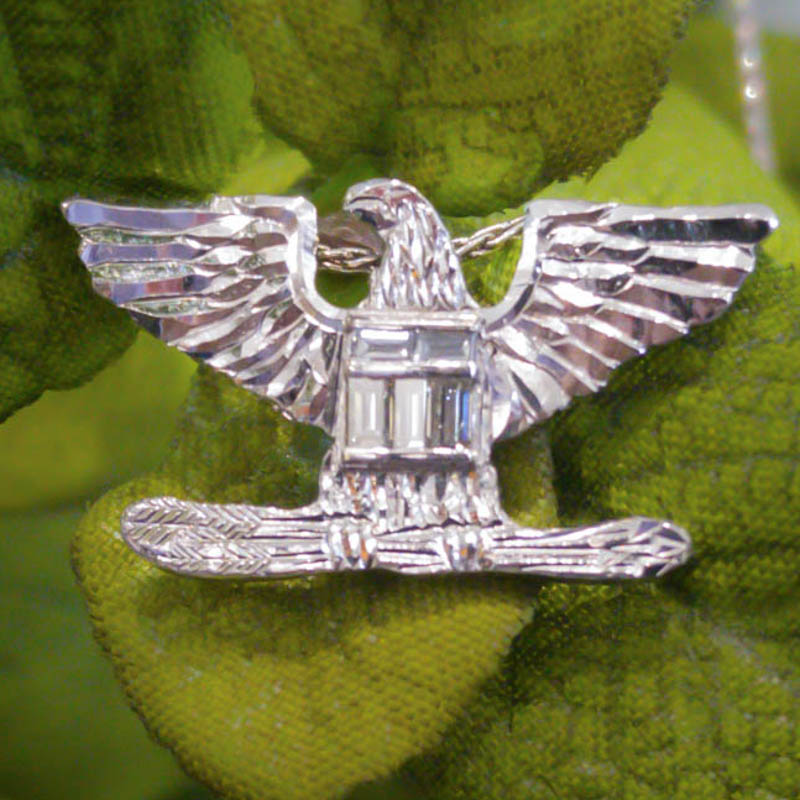 Army Colonel Hand-Engraved Diamond Eagle Pendant