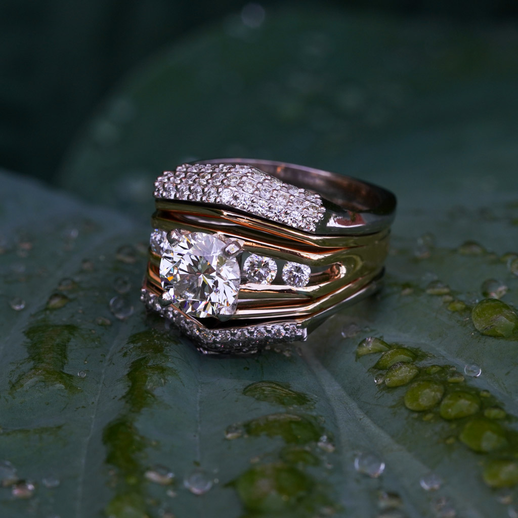 Diamond Encrusted Wedding Bands with Beautiful Yellow Gold Wedding Set