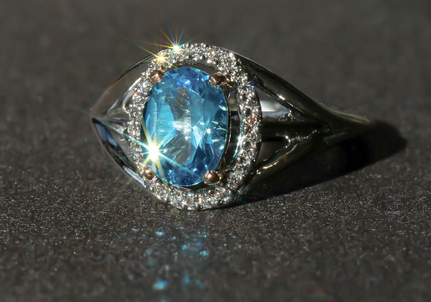 Blue Topaz and Diamond 14k White and Rose Gold Ring