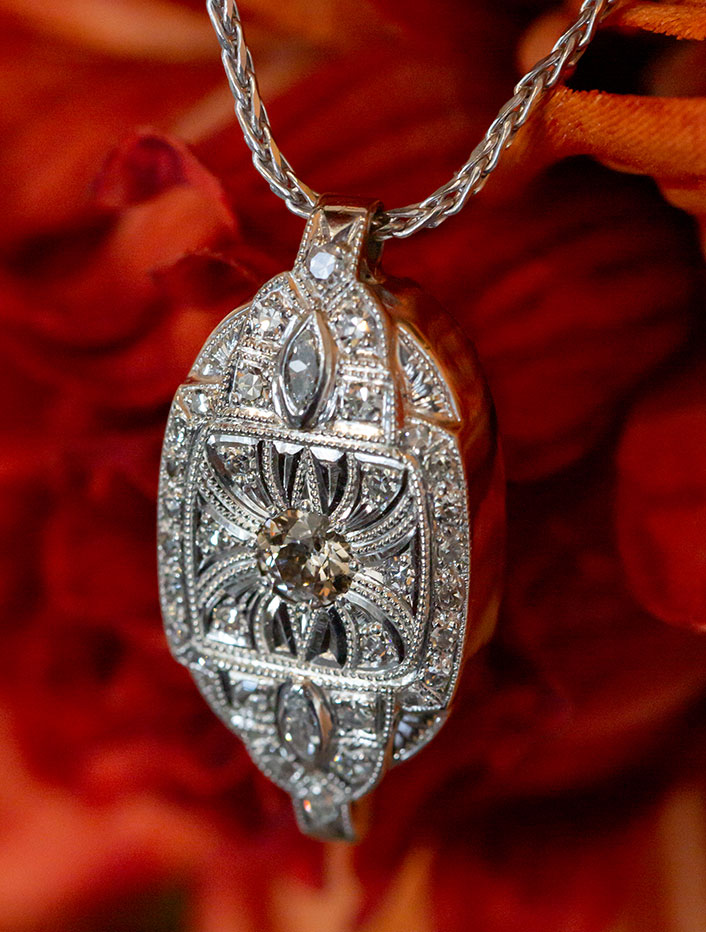 Hand-Engraved Diamond Watch Case Pendant