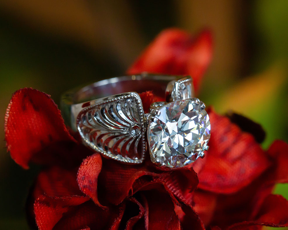 Hand-Engraved Diamond Ring