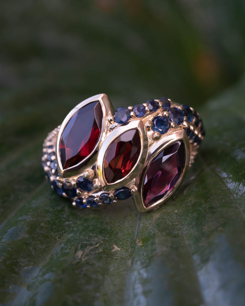 Garnet and Sapphire Custom Ring