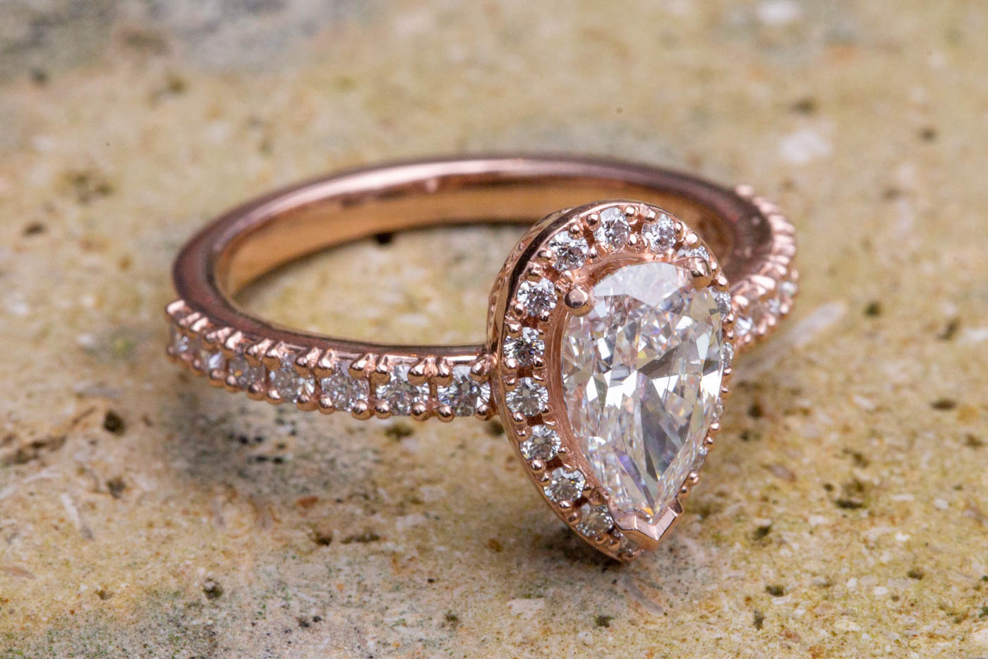 Pear-Shaped Diamond Rose Gold Halo Ring