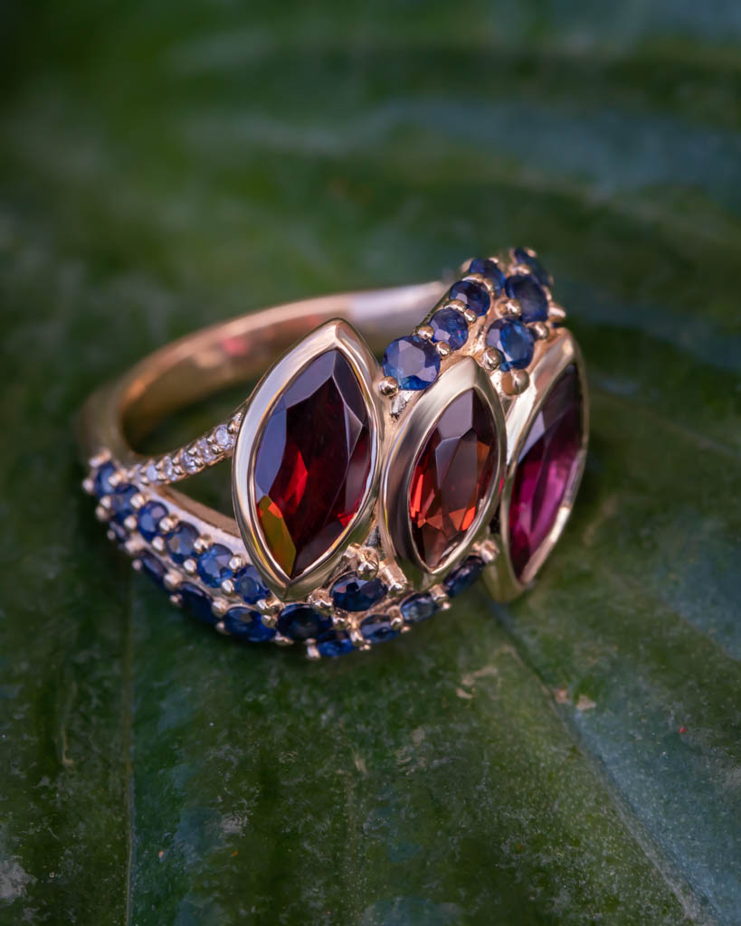 Garnet and Sapphire Custom Ring