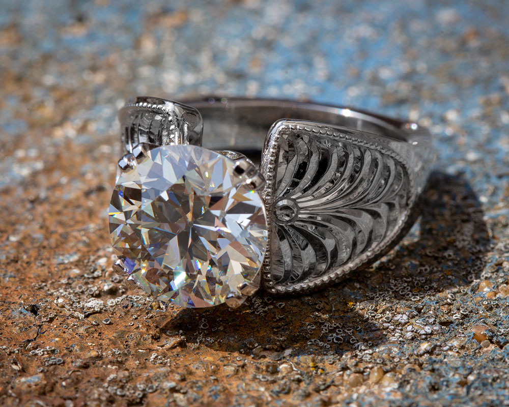 Hand-Engraved Diamond Ring