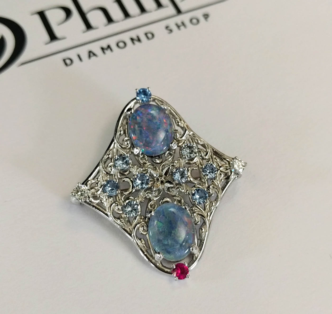 Opal Pin with colored gemstones and diamonds