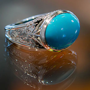 Turquoise Hand Engraved White Gold Ring