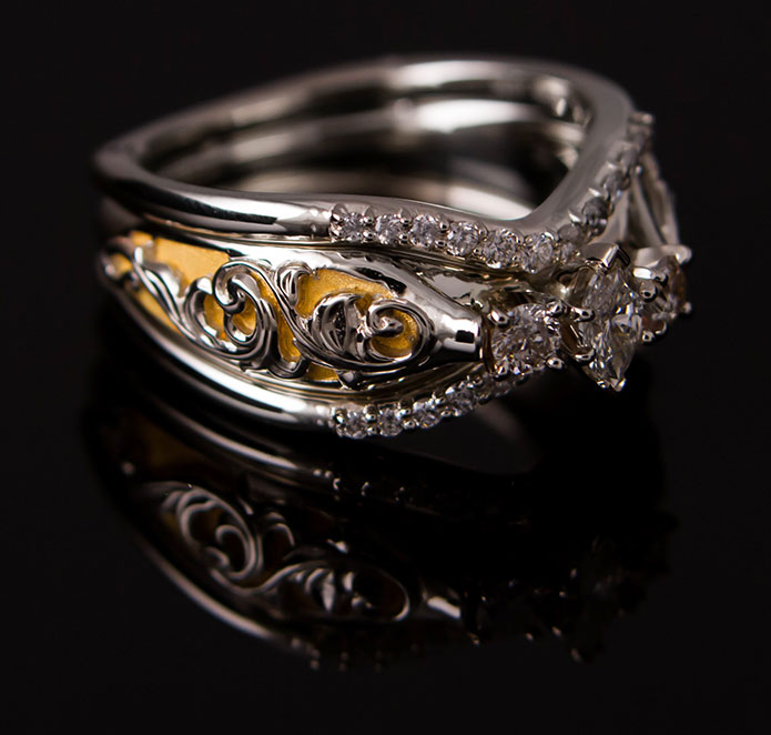 Gold Inlay Diamond Ring