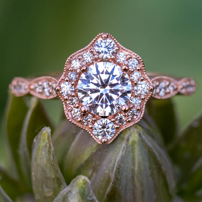 Rose Gold Diamond With a Halo Engagement Ring