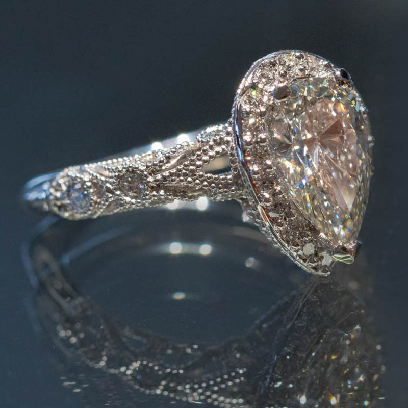 White Custom Halo Diamond Ring