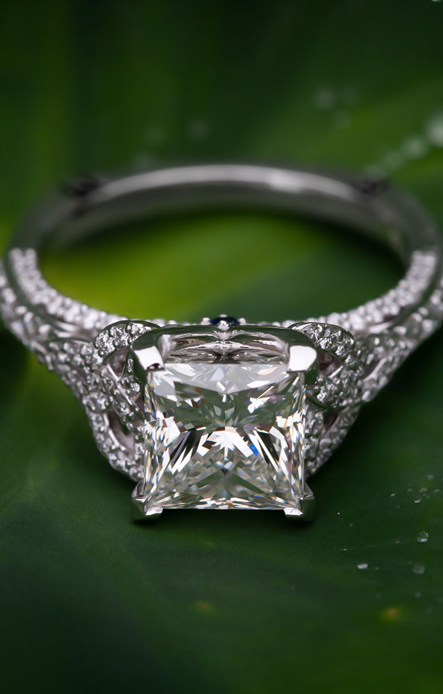 custom designed princess cut diamond ring