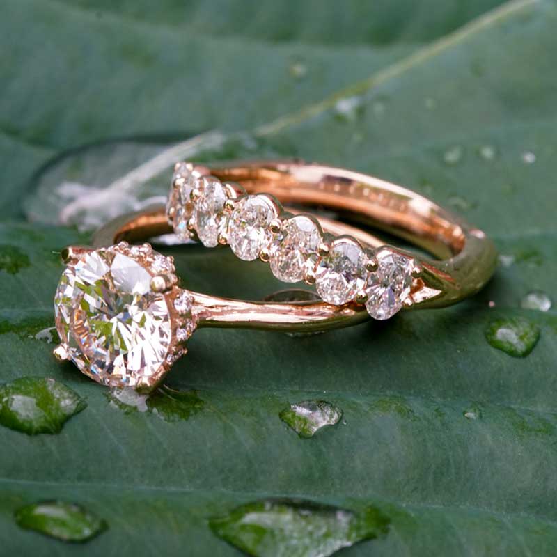 Hidden Halo Wedding Set with Oval Diamonds in Band