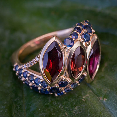 Garnet and Sapphire Custom Ring