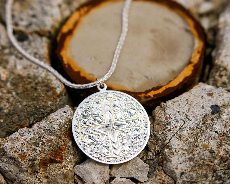 Hand-Engraved Two Tone Cross Pendant