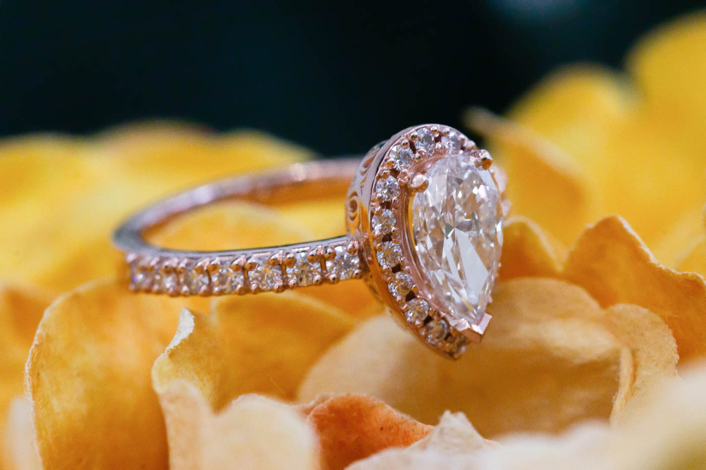 Pear-Shaped Diamond Rose Gold Halo Ring