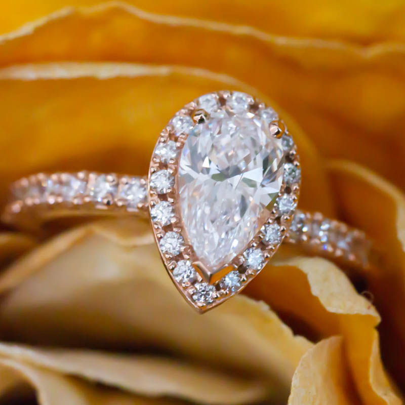 Pear-Shaped Diamond Rose Gold Halo Ring