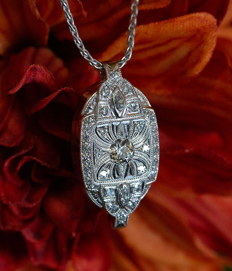 Hand-Engraved Diamond Watch Case Pendant