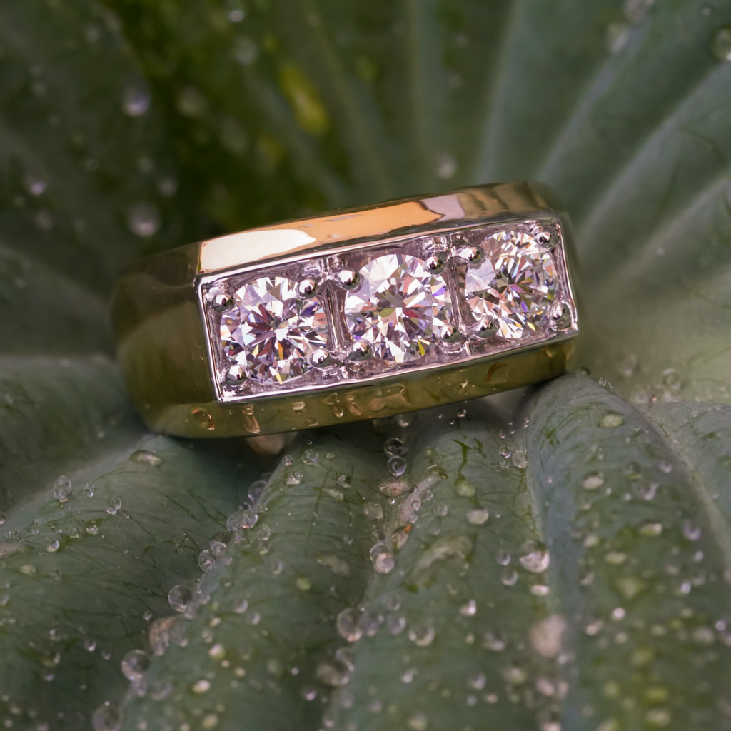 Powerful 3-Stone Diamond Gents Ring