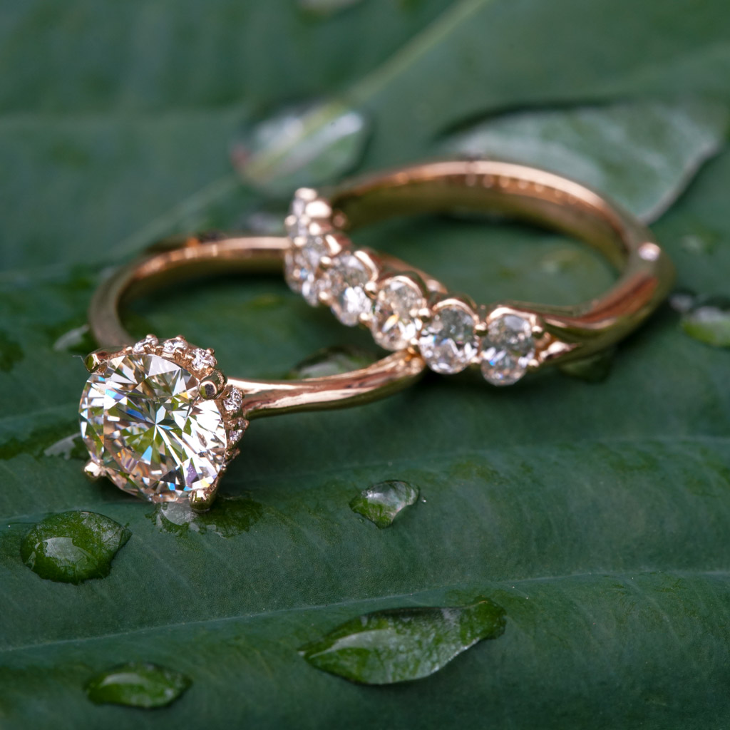 Hidden Halo Wedding Set with Oval Diamonds in Band