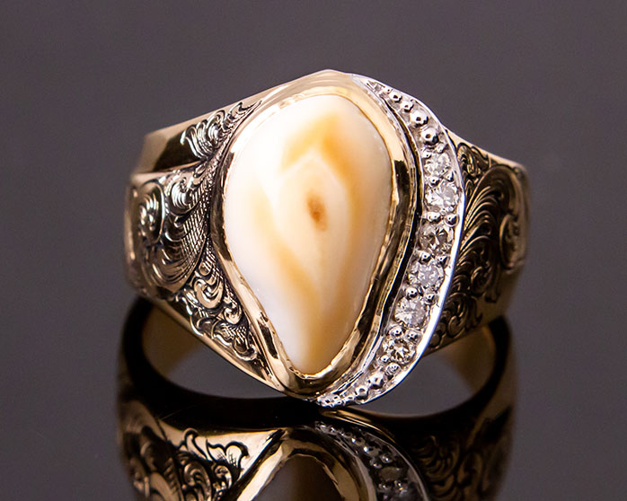 Elk Tooth Hand-Engraved Gold Ring