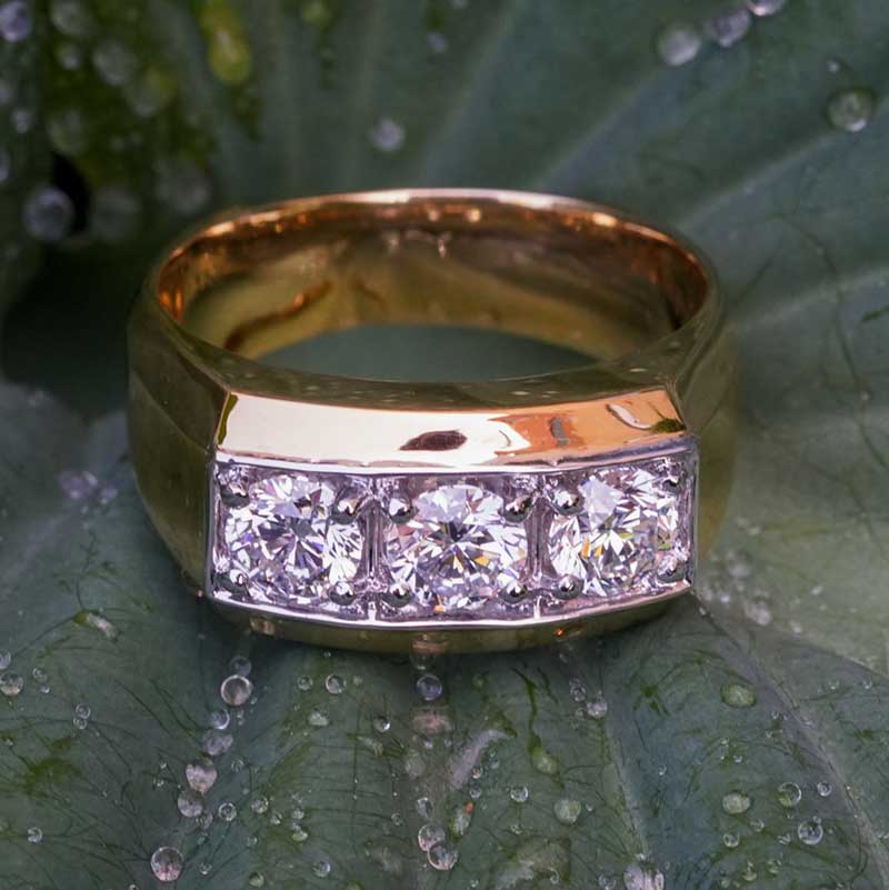 Powerful 3-Stone Diamond Gents Ring